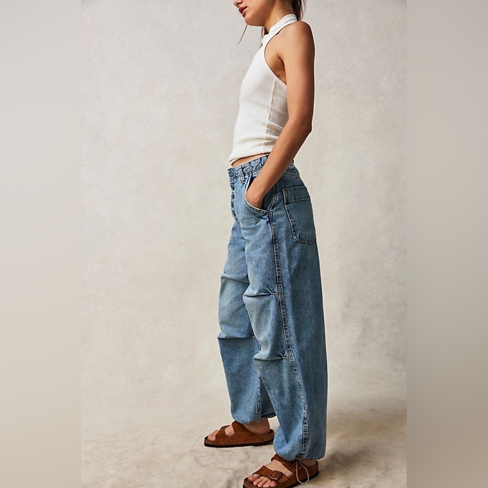 Free People Newbies Solid Slouchy Jeans Stone Wash Wide Leg Size Small Baggy Y2K - Picture 2 of 16